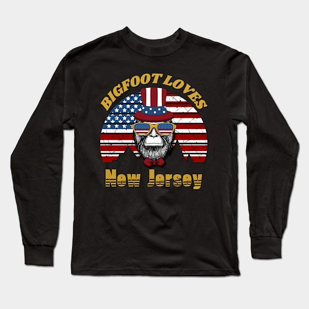 Bigfoot loves America and New Jersey Long Sleeve T-Shirt by Scovel Design Shop